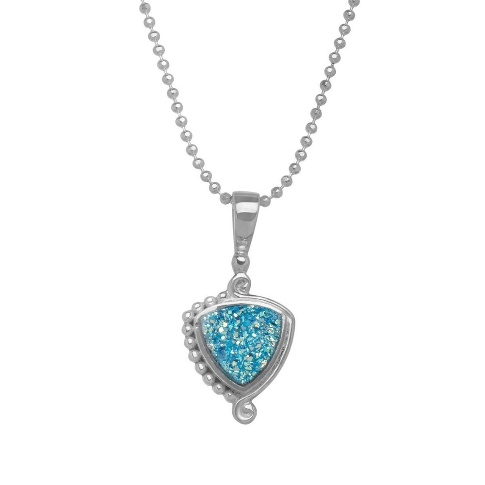 Genuine Drusy Quartz Silver Necklace NWT